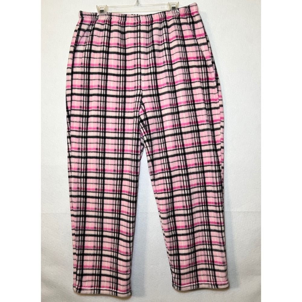Victorias Secret PINK Plaid Pajama Pants Pink Black Fleece Preppy Cozy Lounge 1X